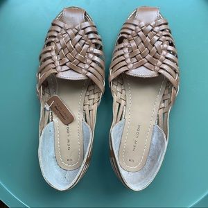 Brown flats closed toe woven